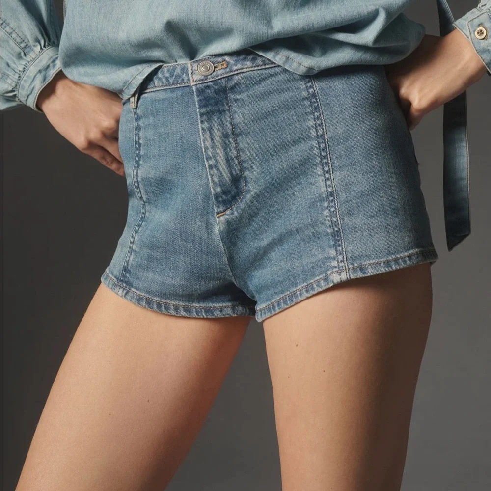 NWT Anthropologie Pilcro Low-Rise Micro Shorts Denim Med Blue Size 26,27,28 - Picture 2 of 6